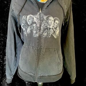 Horror hoodie. All the guys. small size, very faded..and back needs tlc..